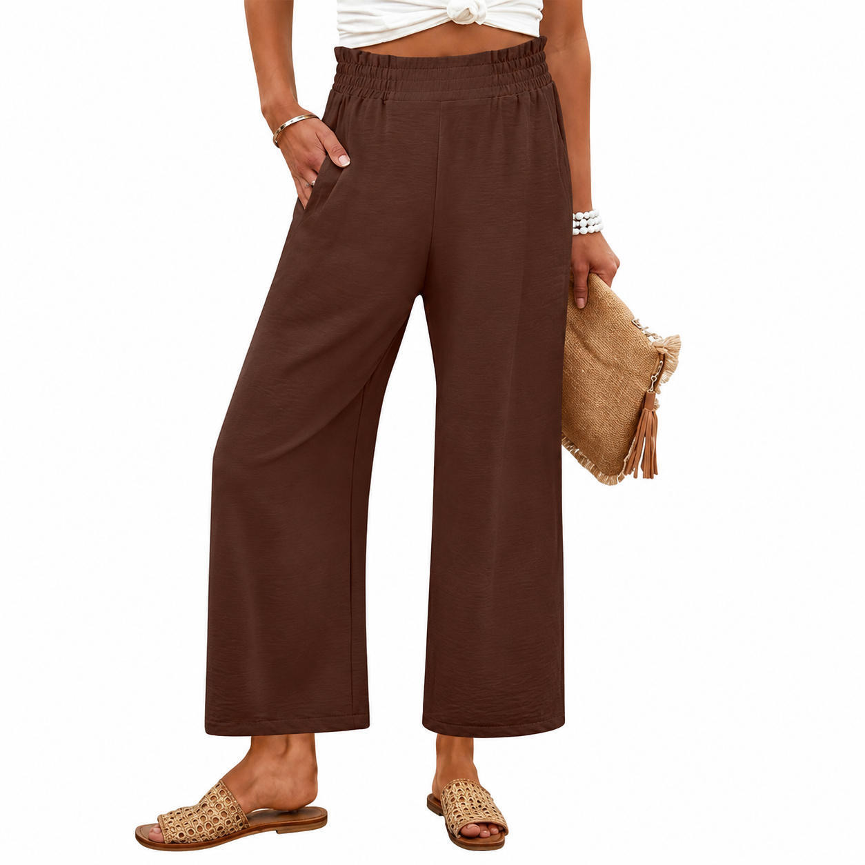 Summer Beach Wide Casual Pants With Pockets For Women