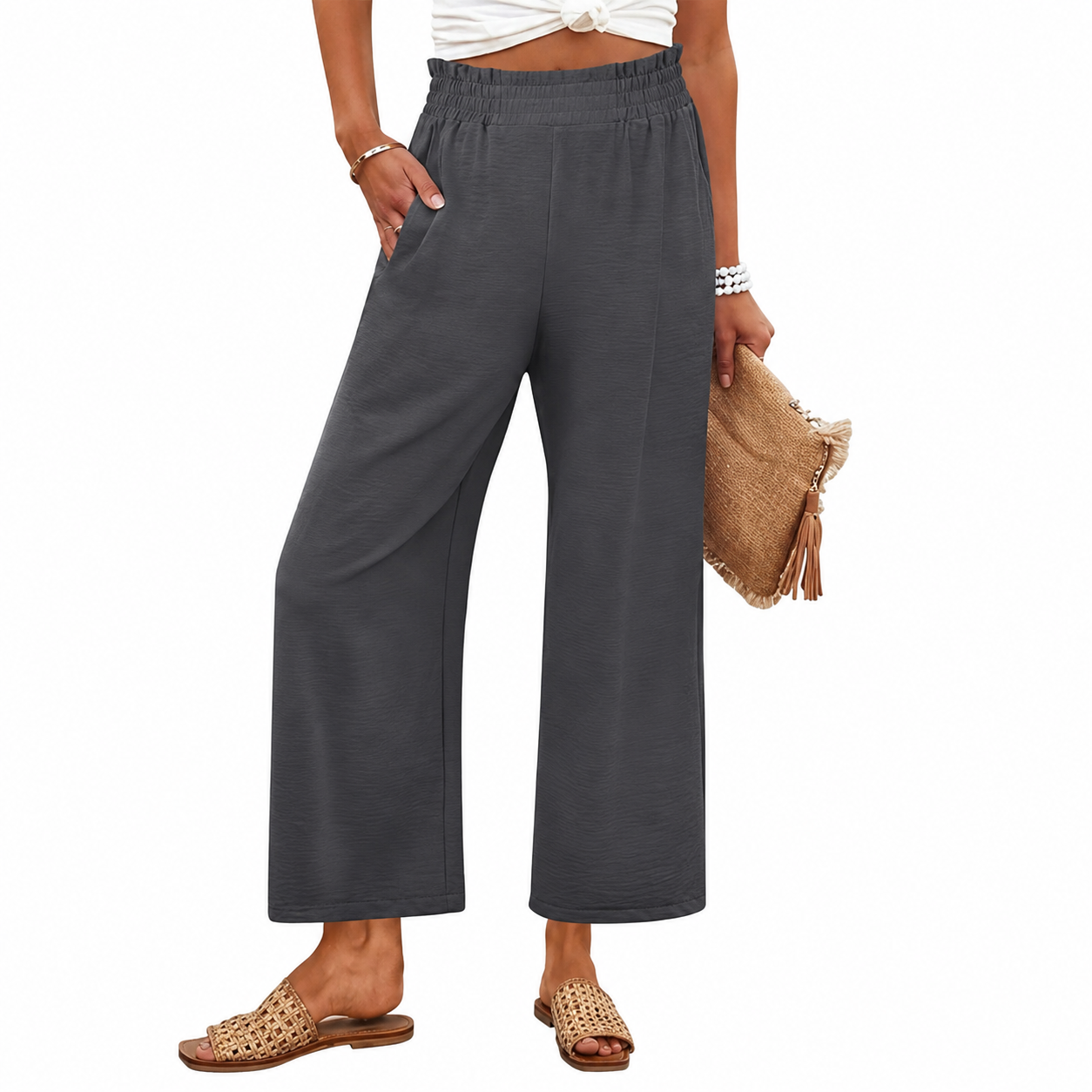 Summer Beach Wide Casual Pants With Pockets For Women