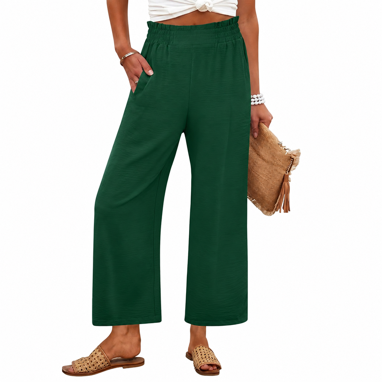 Summer Beach Wide Casual Pants With Pockets For Women