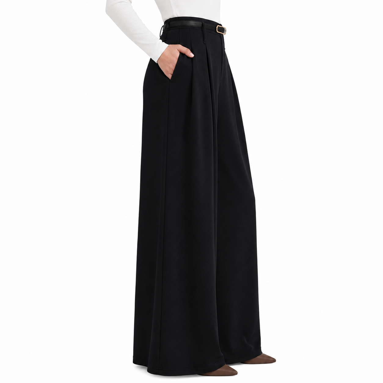 Pleated High Waisted Flowy Palazzo Trousers For Women