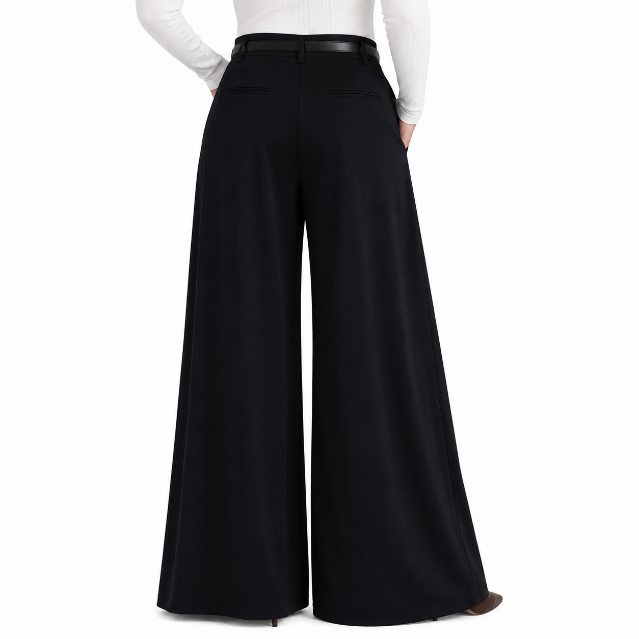 Pleated High Waisted Flowy Palazzo Trousers For Women