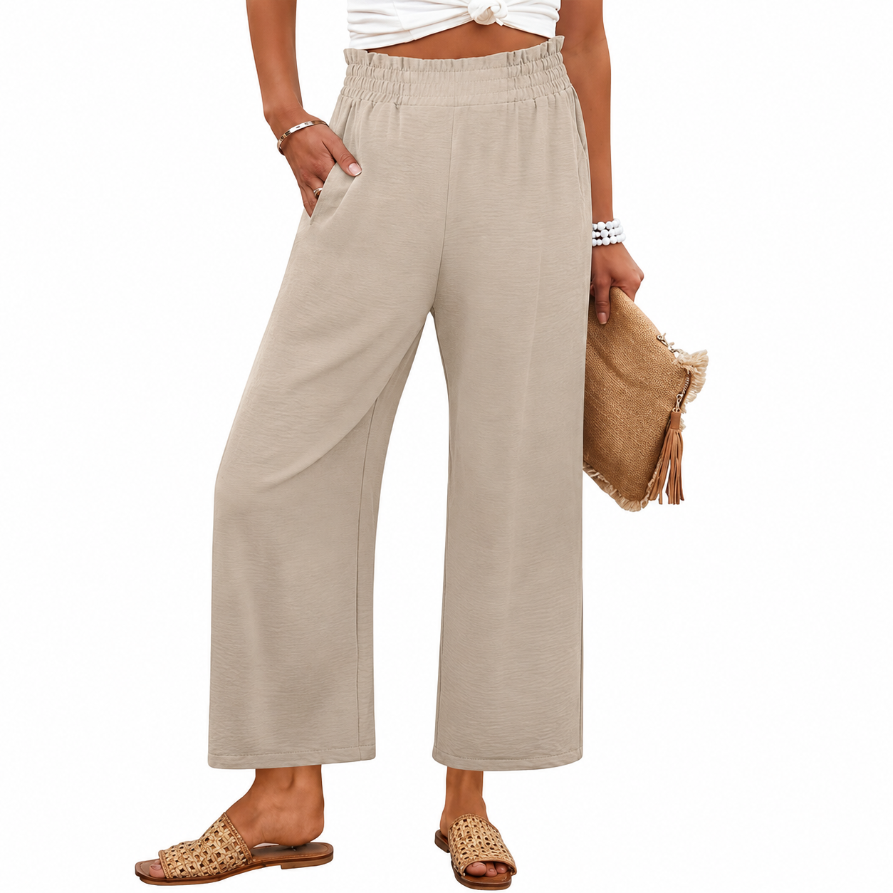 Summer Beach Wide Casual Pants With Pockets For Women