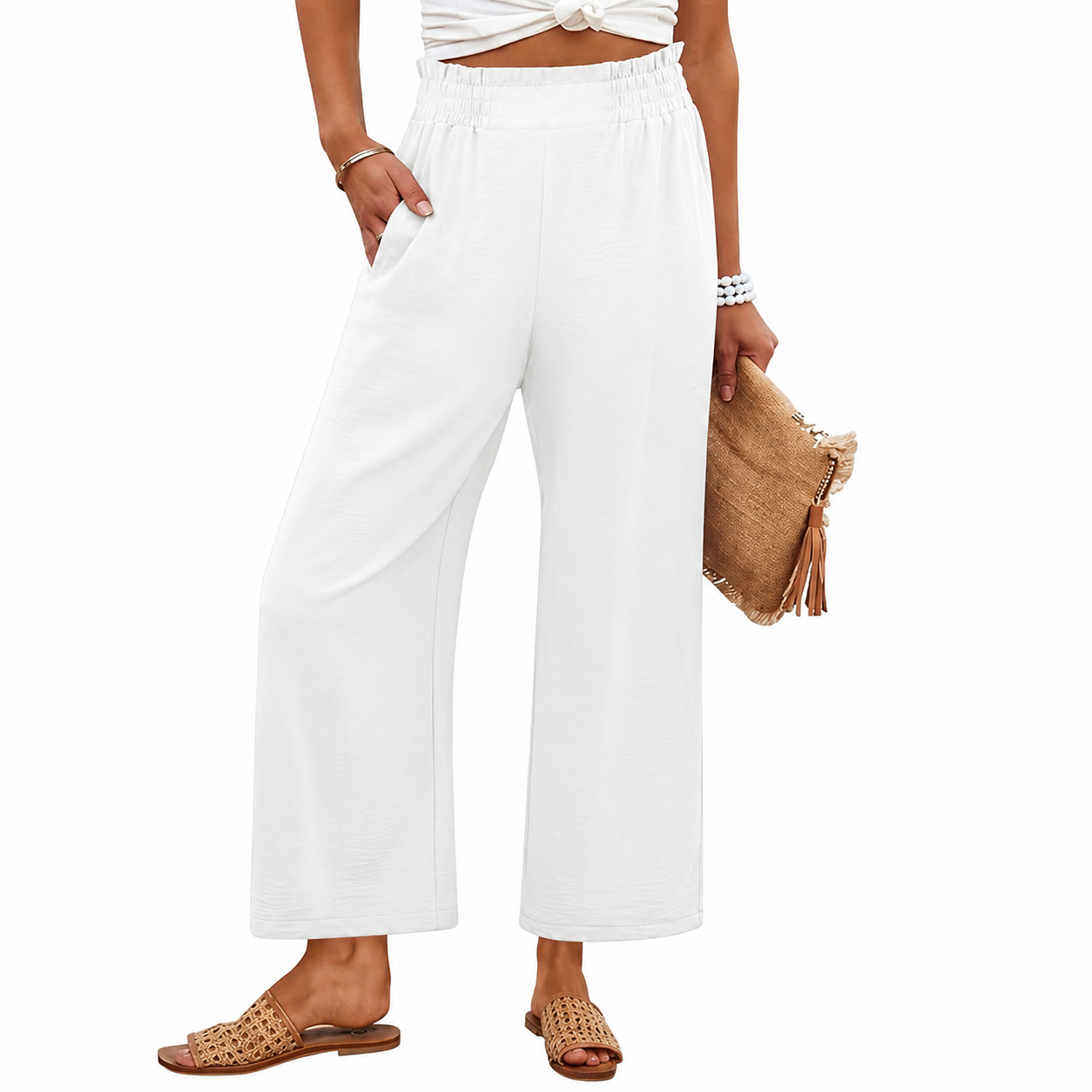 Summer Beach Wide Casual Pants With Pockets For Women