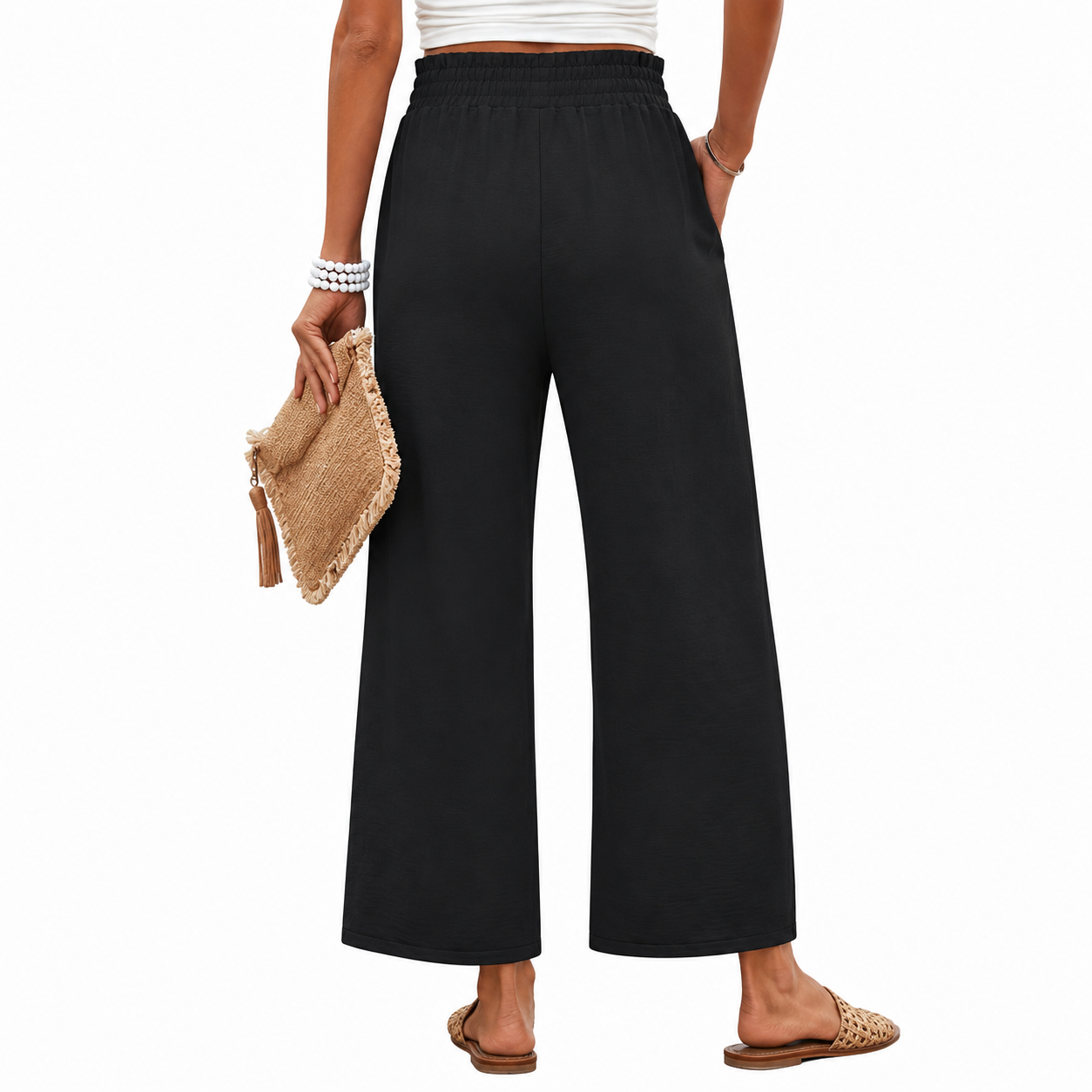 Summer Beach Wide Casual Pants With Pockets For Women