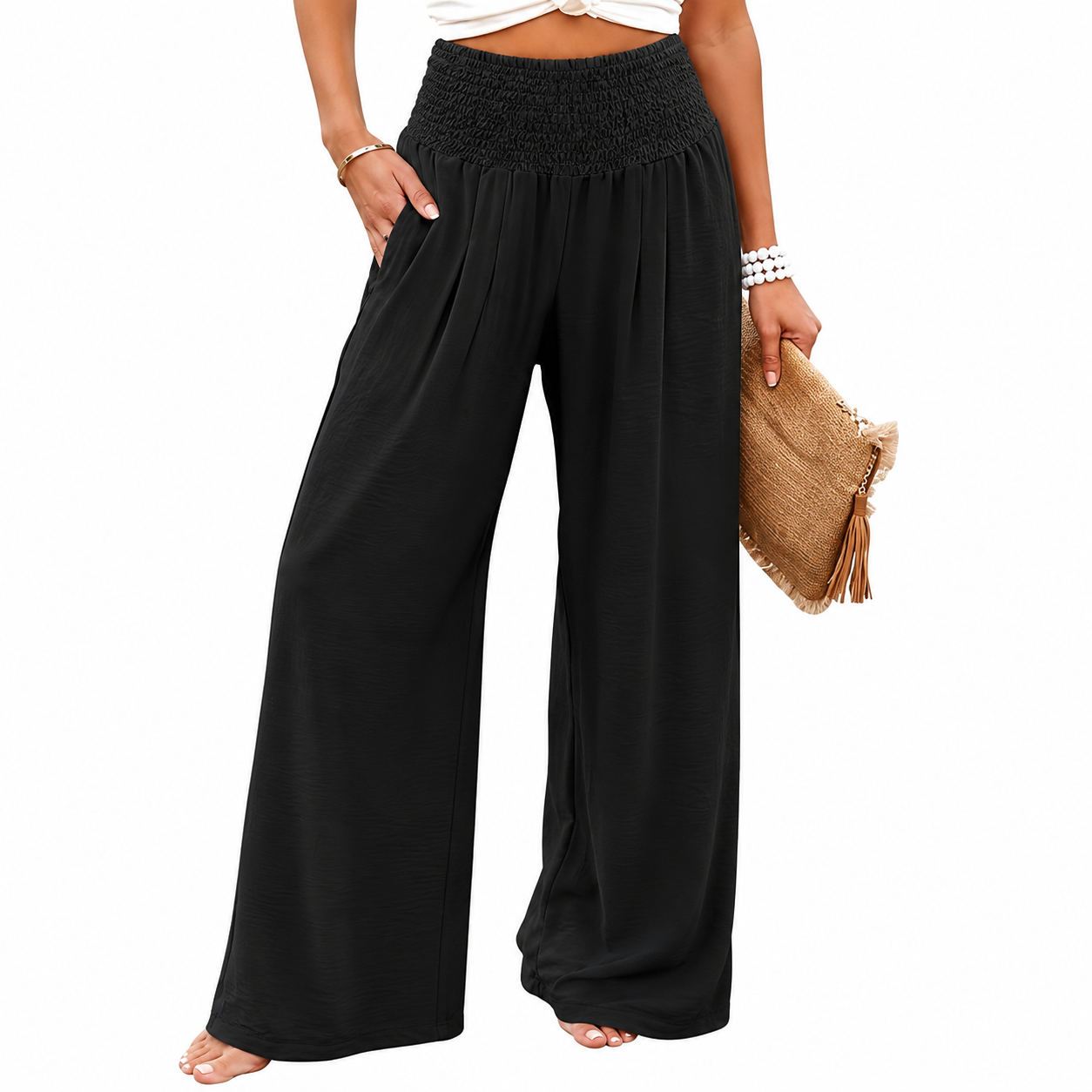 Summer Flowy Palazzo Trousers With Pockets For Women