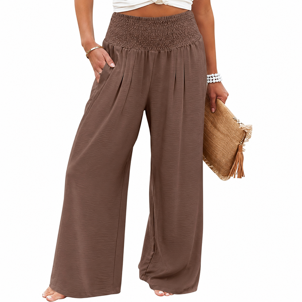 Summer Flowy Palazzo Trousers With Pockets For Women
