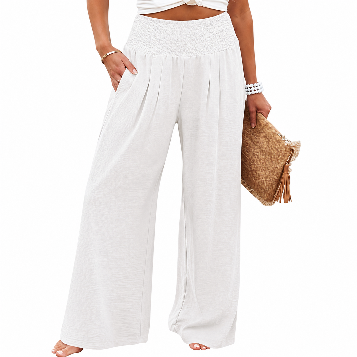 Summer Flowy Palazzo Trousers With Pockets For Women