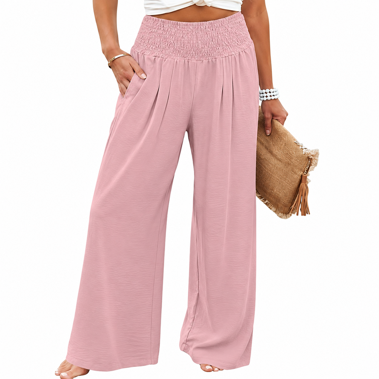 Summer Flowy Palazzo Trousers With Pockets For Women