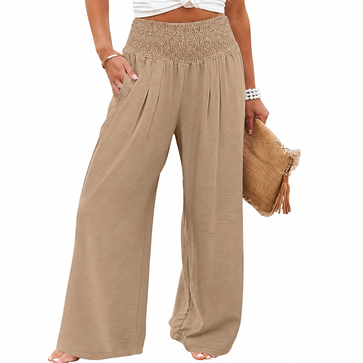 Summer Flowy Palazzo Trousers With Pockets For Women
