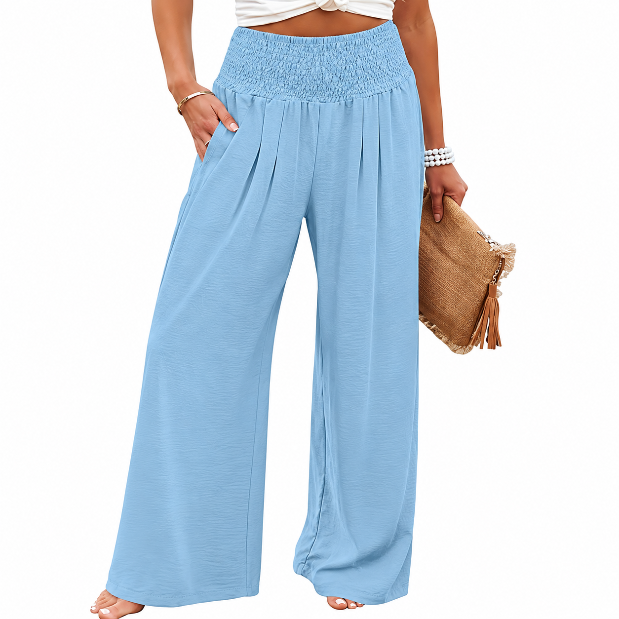 Summer Flowy Palazzo Trousers With Pockets For Women
