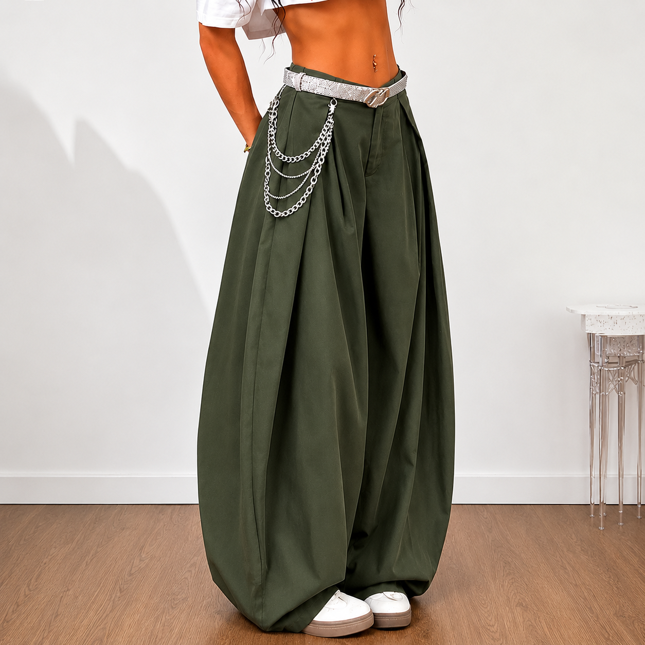 Oversized Pleated Wide Casual Baggy Trousers For Women
