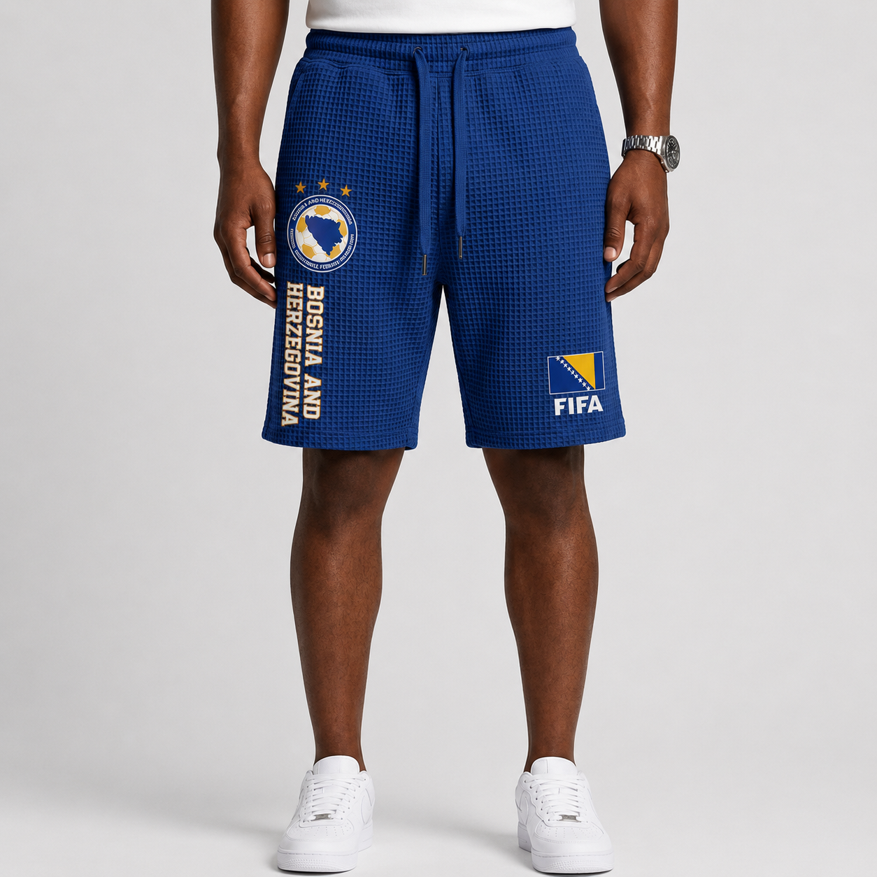 FIFA 2026 Bosnia and Herzegovina Printed Waffle Football Fan Shorts