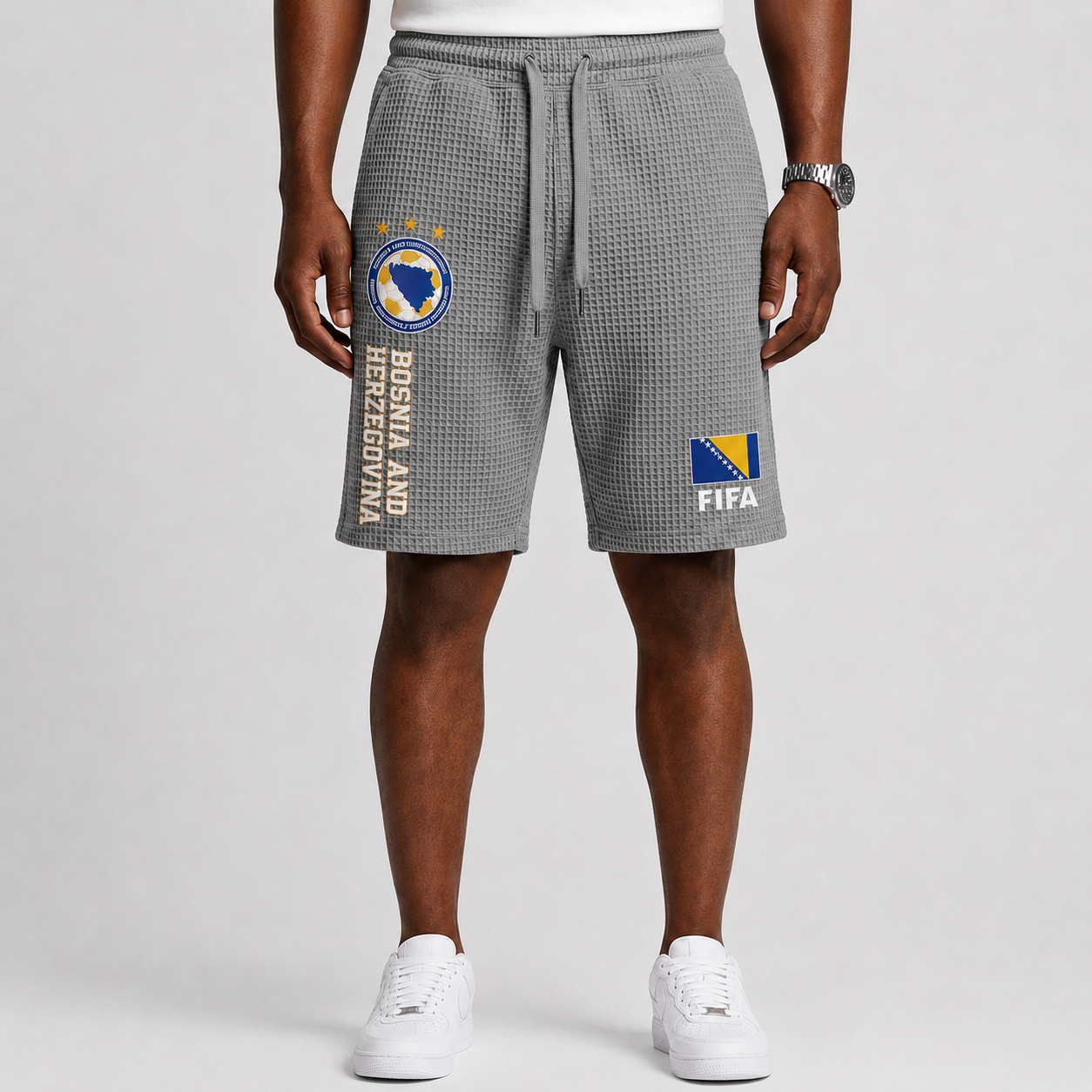 FIFA 2026 Bosnia and Herzegovina Printed Waffle Football Fan Shorts