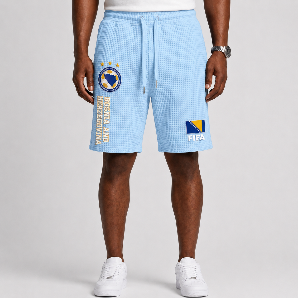 FIFA 2026 Bosnia and Herzegovina Printed Waffle Football Fan Shorts