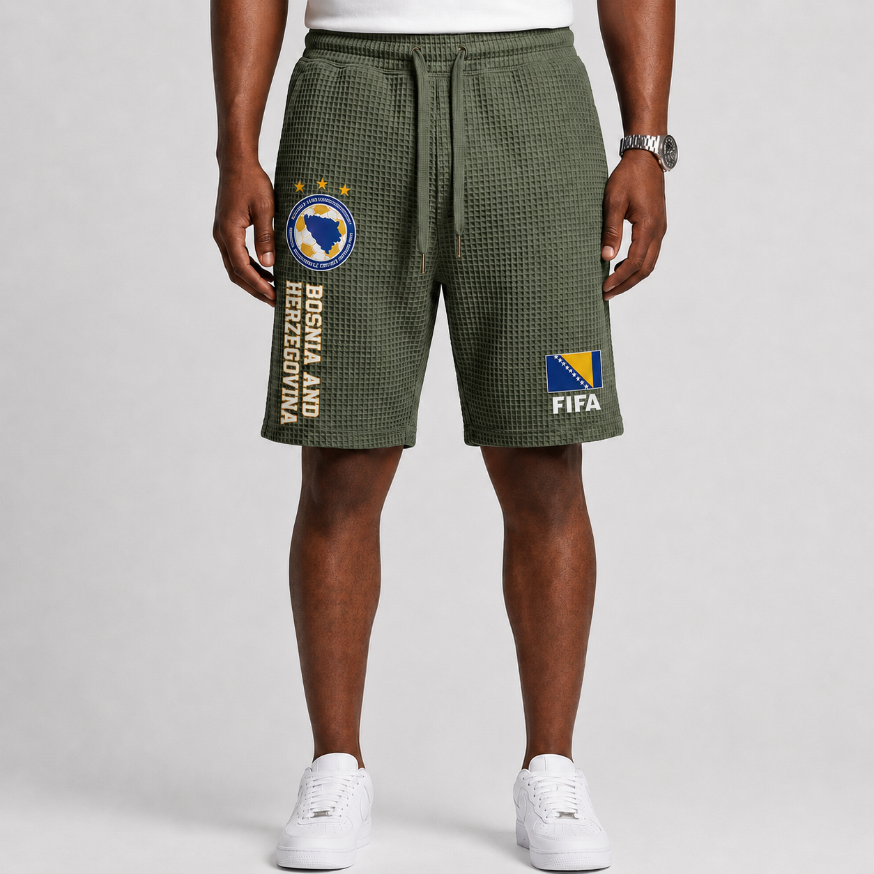 FIFA 2026 Bosnia and Herzegovina Printed Waffle Football Fan Shorts