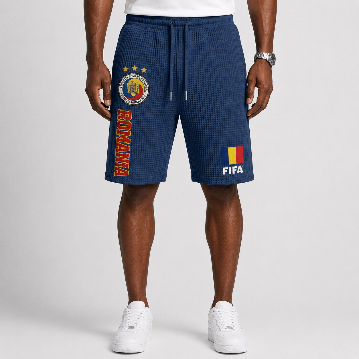 FIFA 2026 Romania Printed Waffle Football Fan Shorts