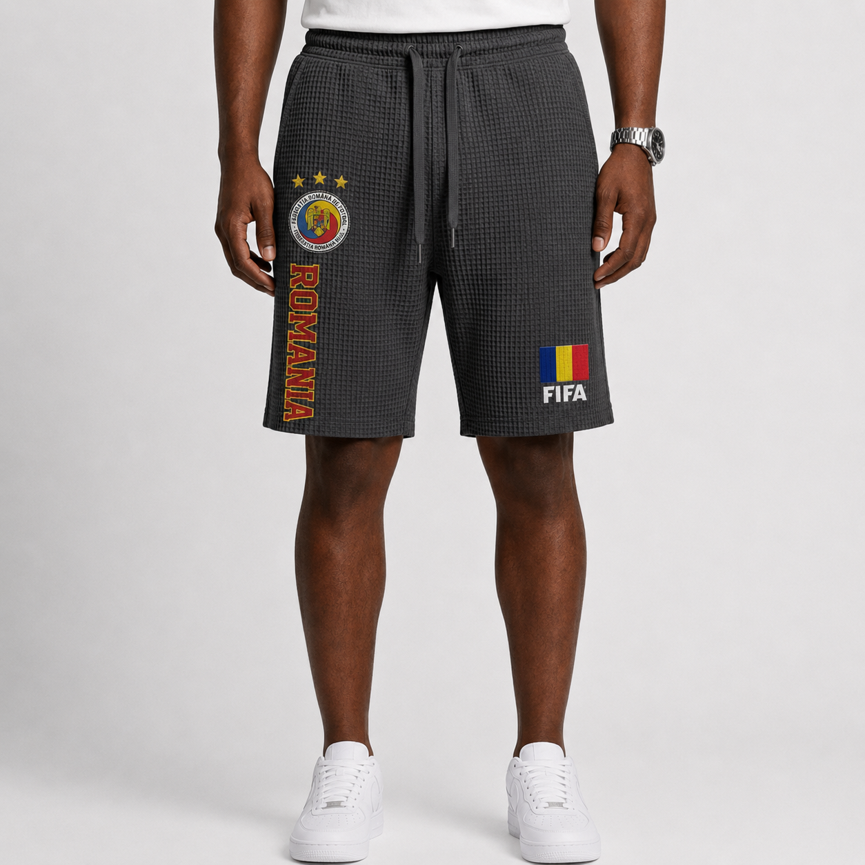 FIFA 2026 Romania Printed Waffle Football Fan Shorts