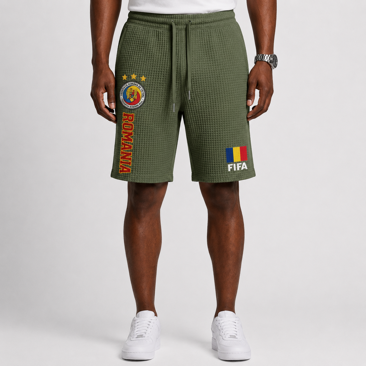 FIFA 2026 Romania Printed Waffle Football Fan Shorts