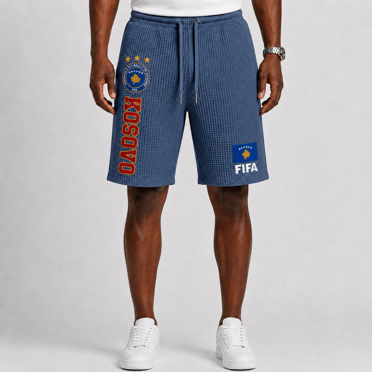 FIFA 2026 Kosovo Printed Waffle Football Fan Shorts