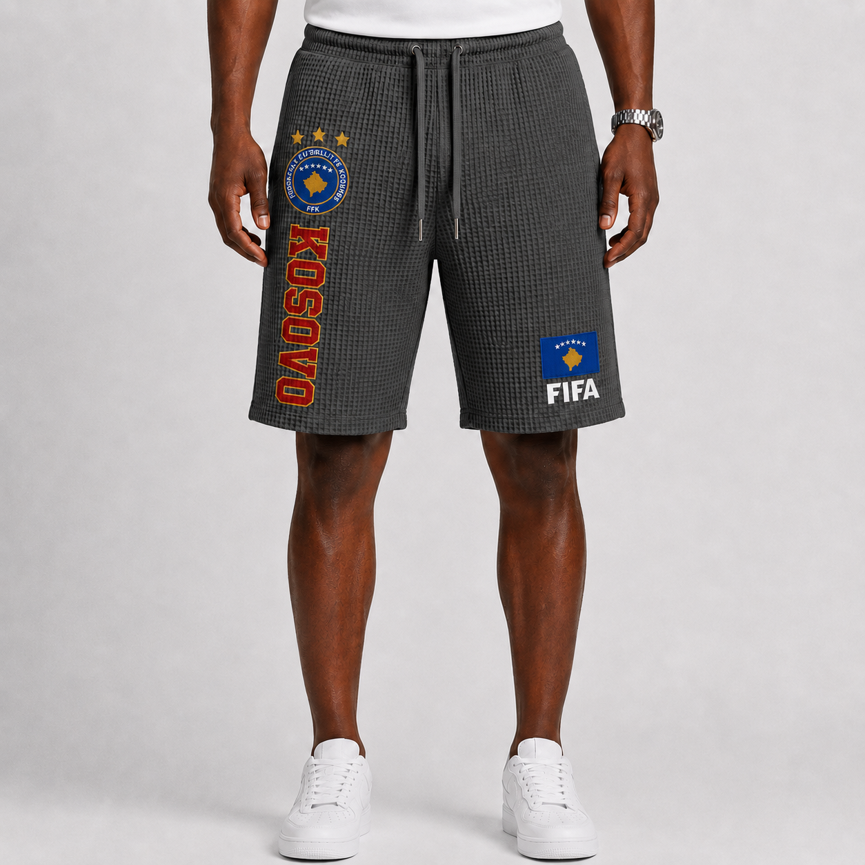 FIFA 2026 Kosovo Printed Waffle Football Fan Shorts
