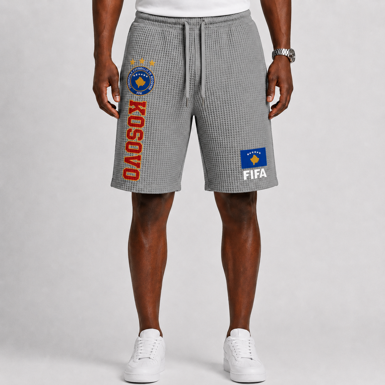 FIFA 2026 Kosovo Printed Waffle Football Fan Shorts