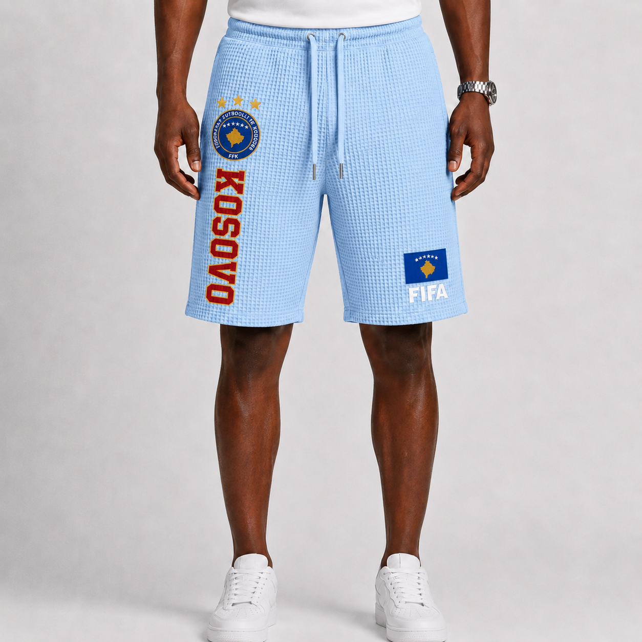 FIFA 2026 Kosovo Printed Waffle Football Fan Shorts