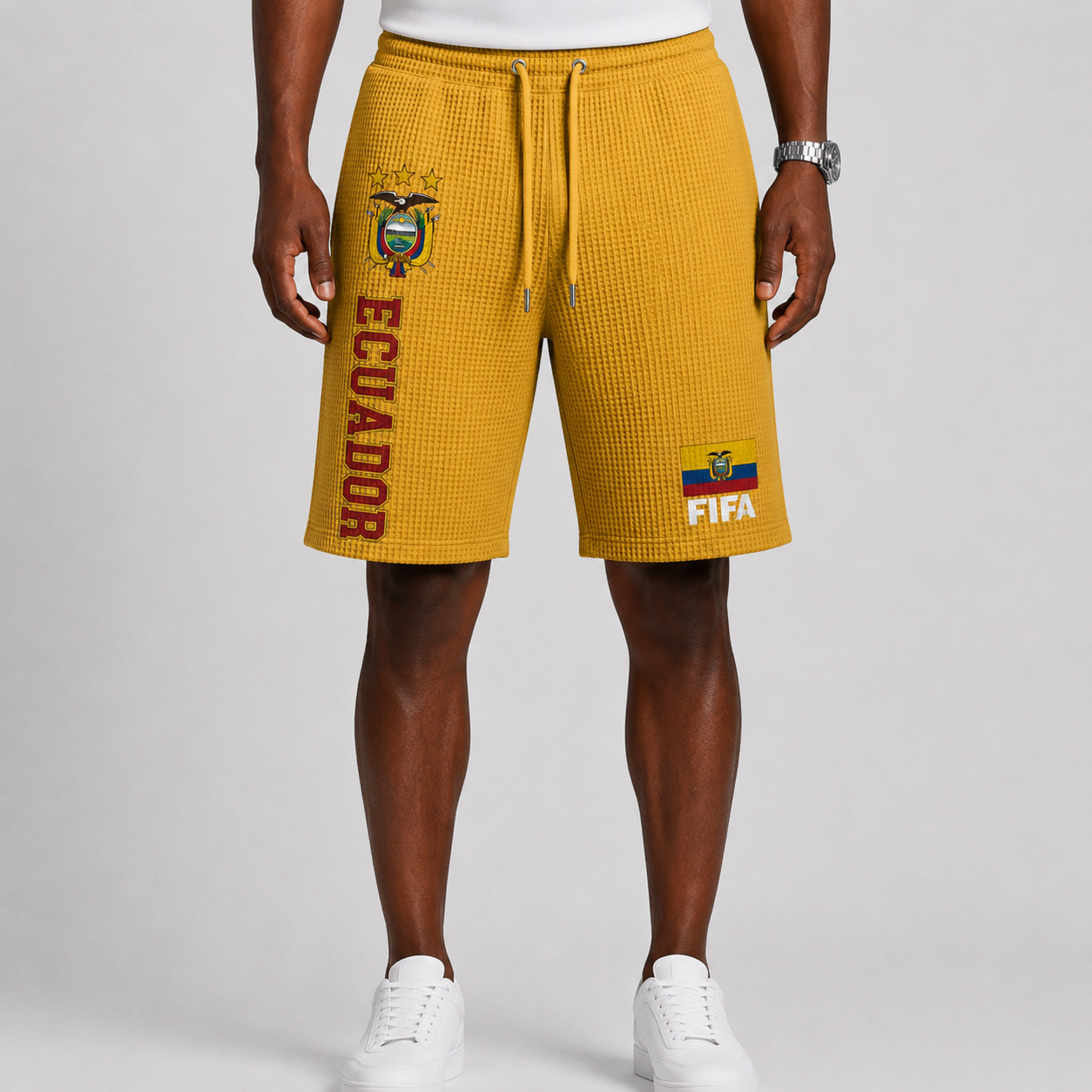 FIFA 2026 Ecuador Printed Waffle Football Fan Shorts