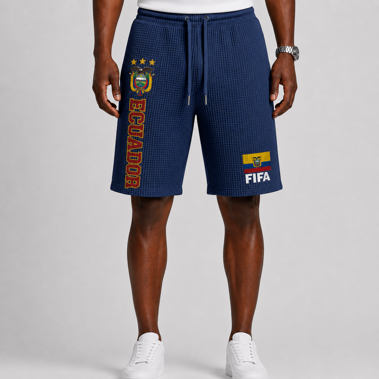 FIFA 2026 Ecuador Printed Waffle Football Fan Shorts