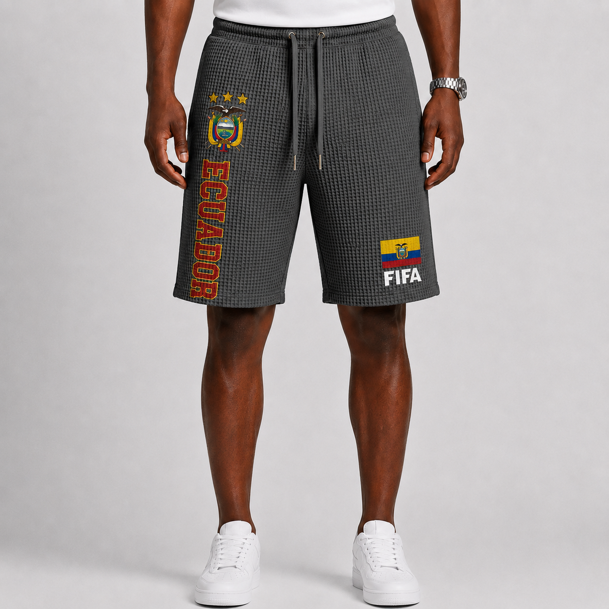 FIFA 2026 Ecuador Printed Waffle Football Fan Shorts