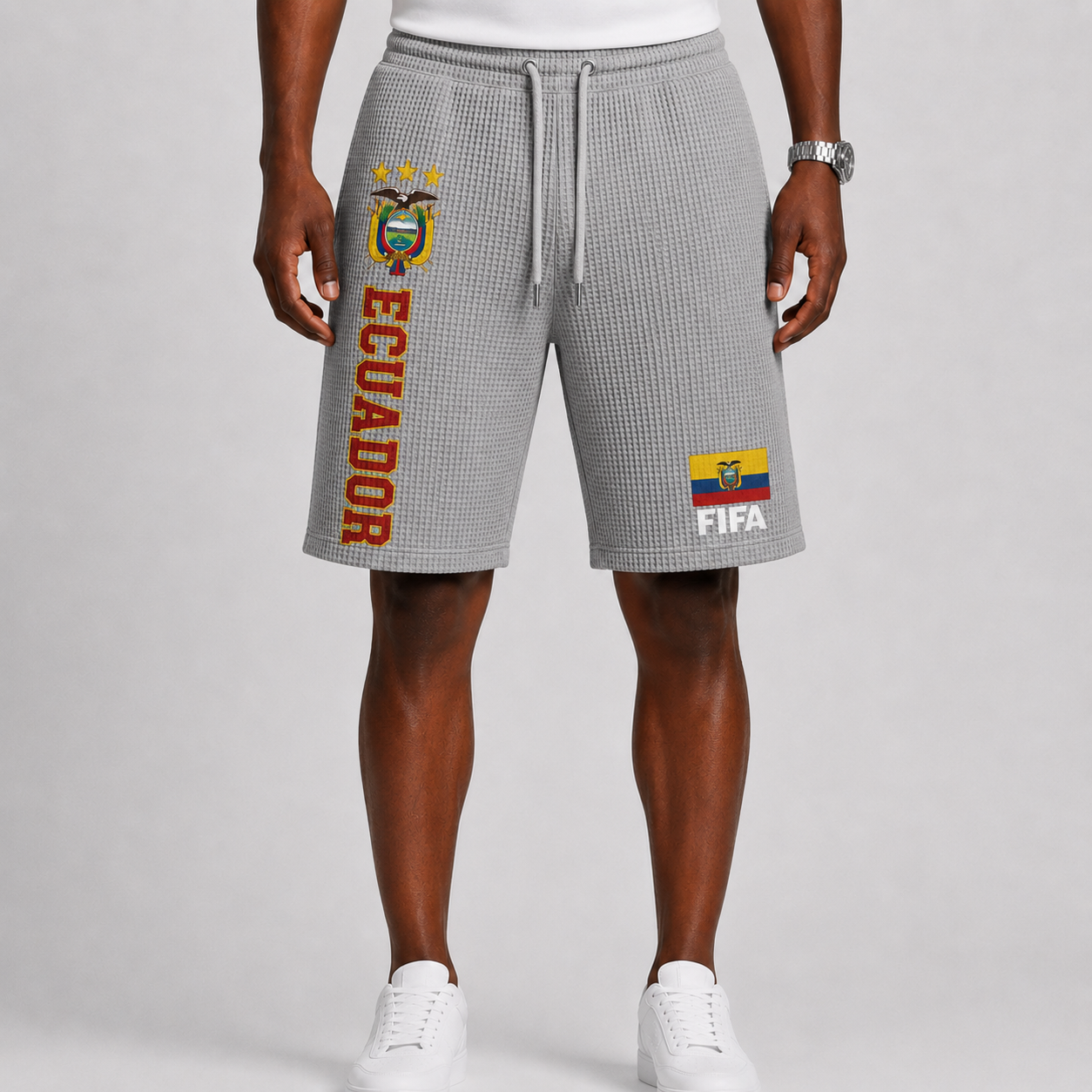 FIFA 2026 Ecuador Printed Waffle Football Fan Shorts