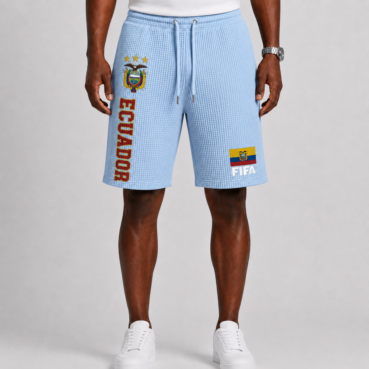 FIFA 2026 Ecuador Printed Waffle Football Fan Shorts