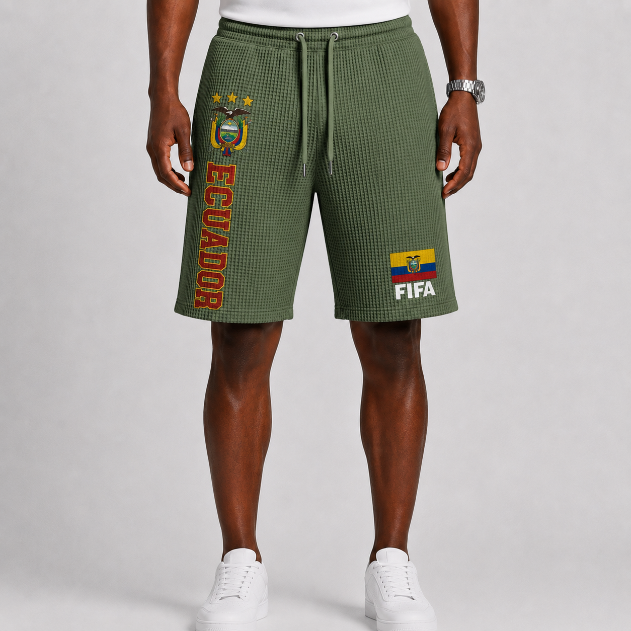 FIFA 2026 Ecuador Printed Waffle Football Fan Shorts