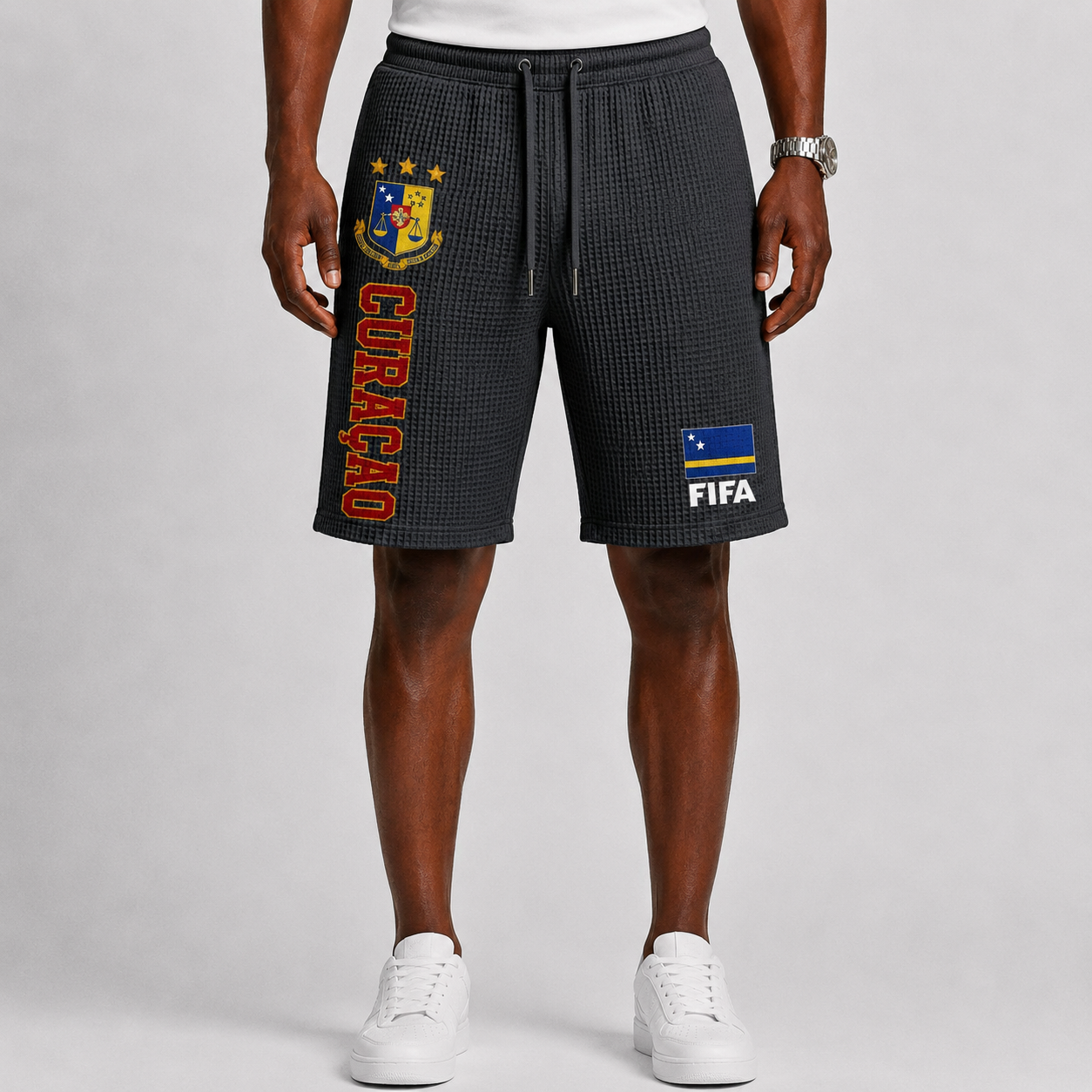 FIFA 2026 Curaçao Printed Waffle Football Fan Shorts