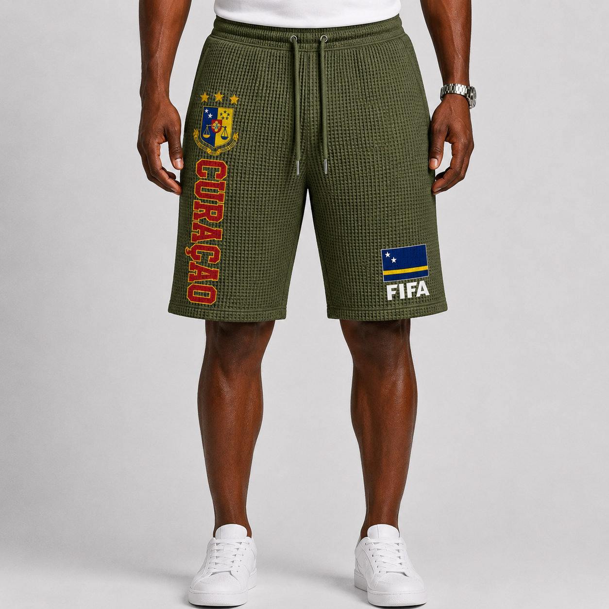 FIFA 2026 Curaçao Printed Waffle Football Fan Shorts