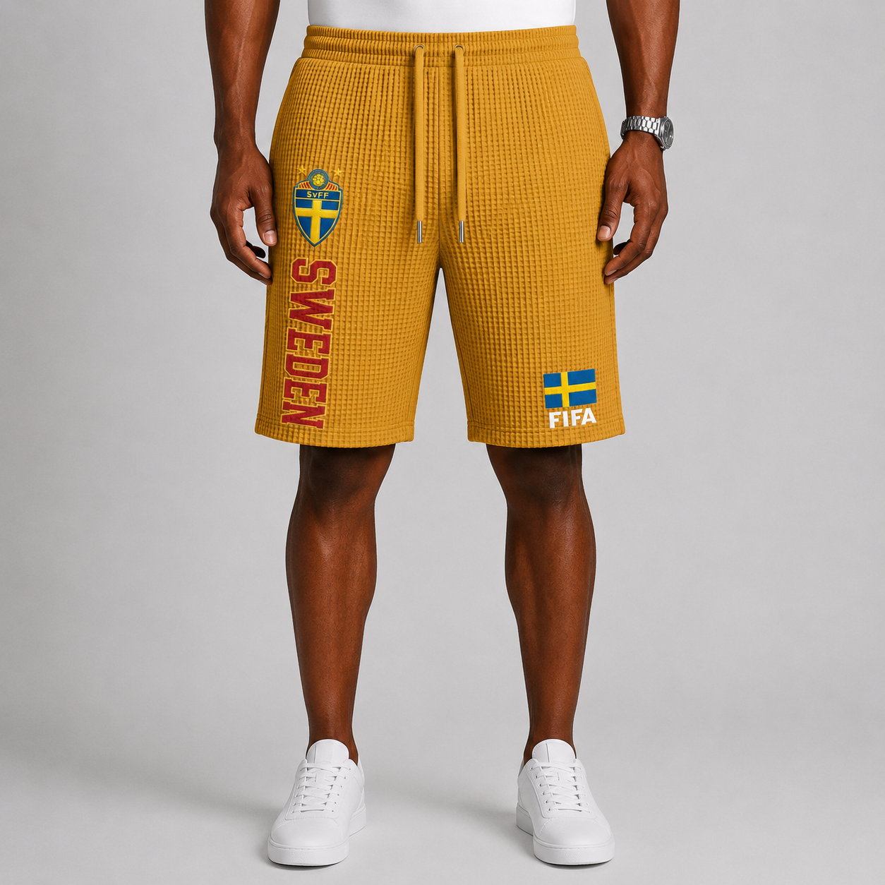 FIFA 2026 Sweden Printed Waffle Football Fan Shorts