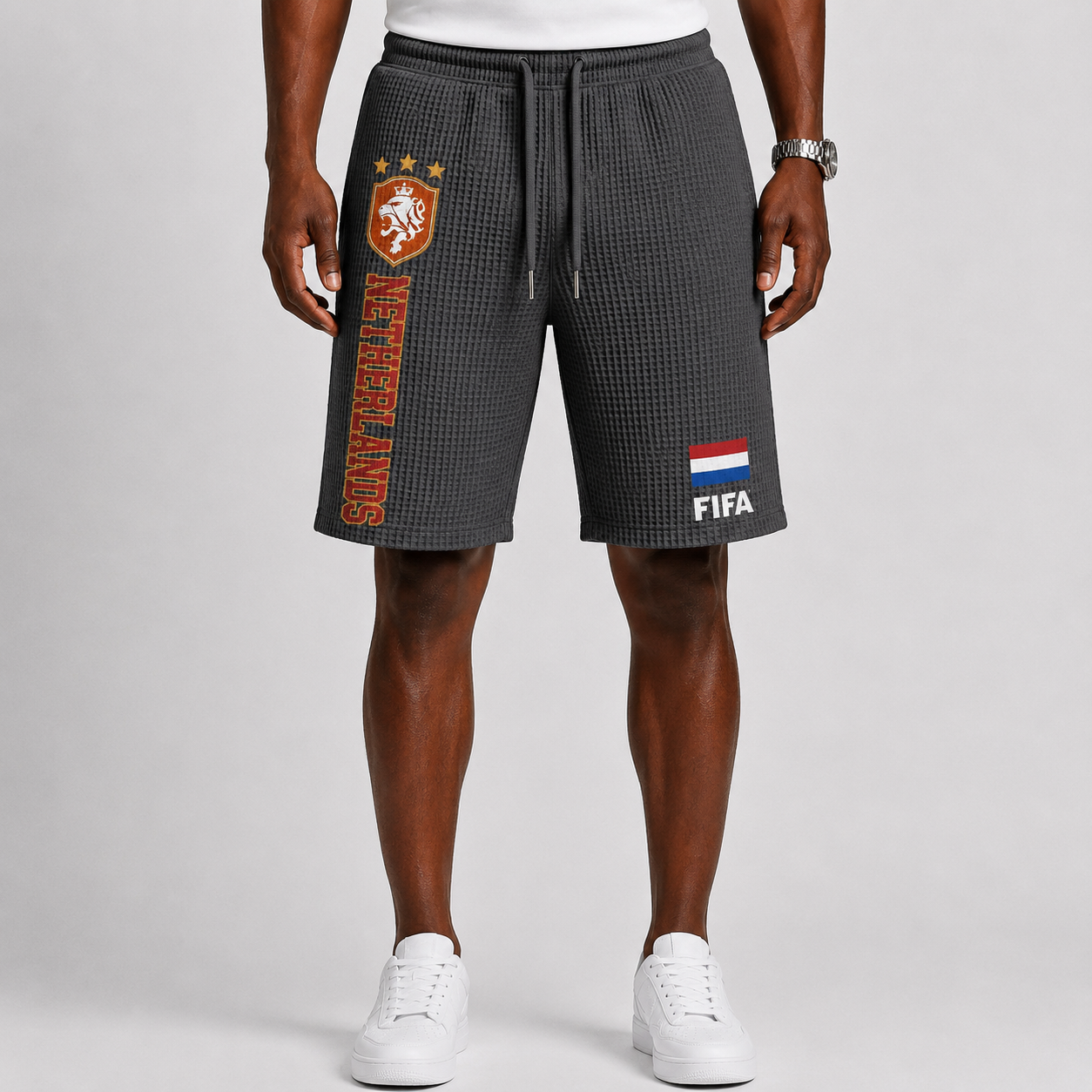 FIFA 2026 Netherlands Printed Waffle Football Fan Shorts