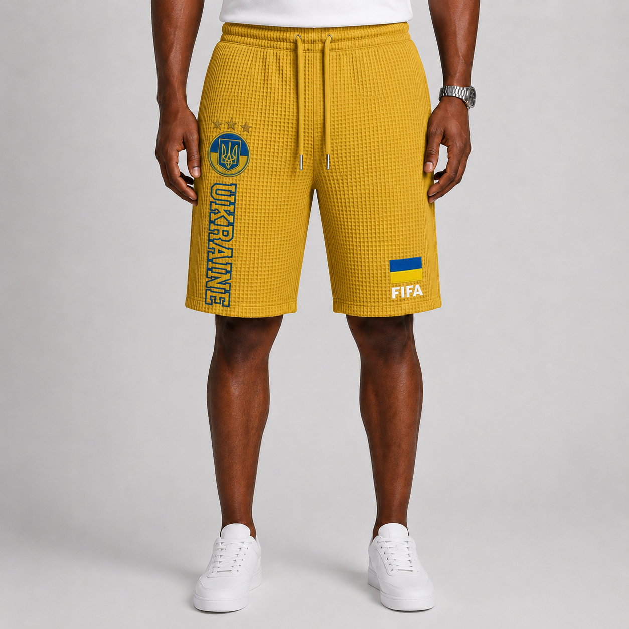 FIFA 2026 Ukraine Printed Waffle Football Fan Shorts