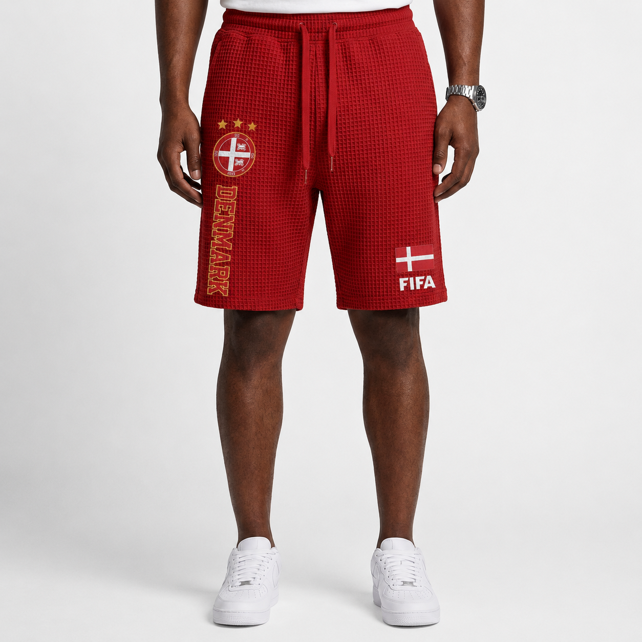 FIFA 2026 Denmark Printed Waffle Football Fan Shorts