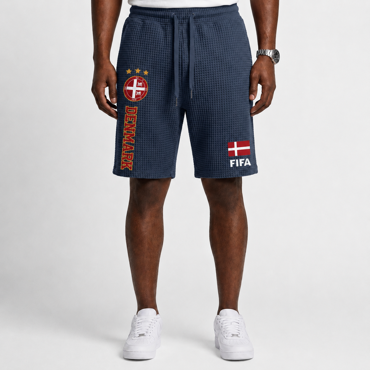 FIFA 2026 Denmark Printed Waffle Football Fan Shorts