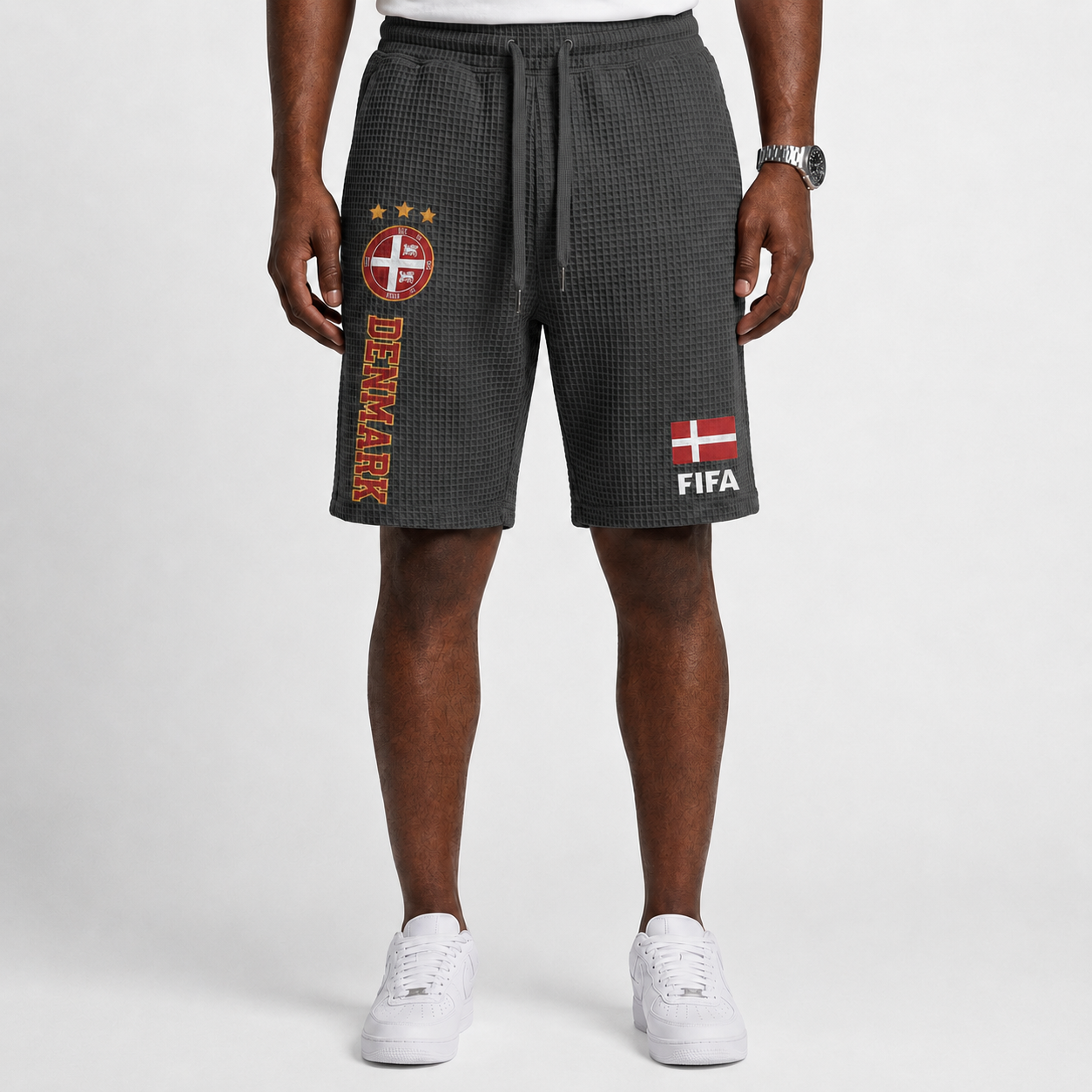 FIFA 2026 Denmark Printed Waffle Football Fan Shorts