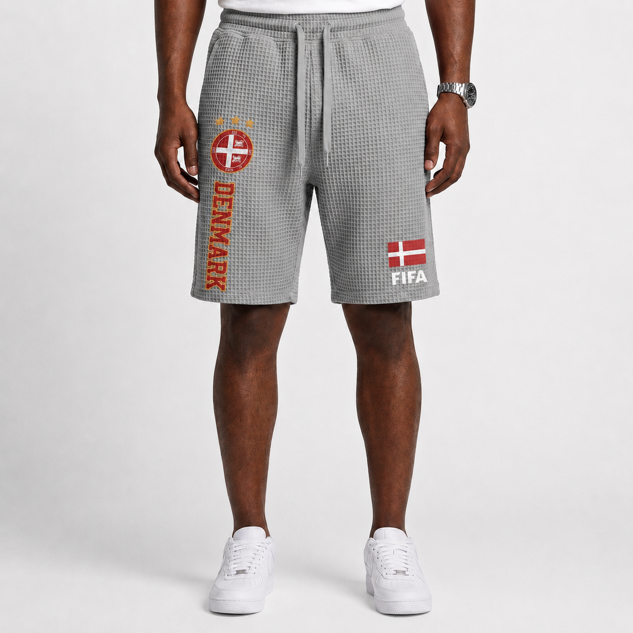 FIFA 2026 Denmark Printed Waffle Football Fan Shorts
