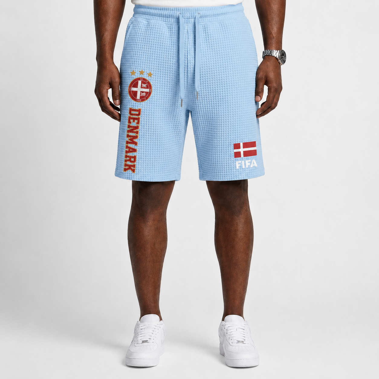 FIFA 2026 Denmark Printed Waffle Football Fan Shorts