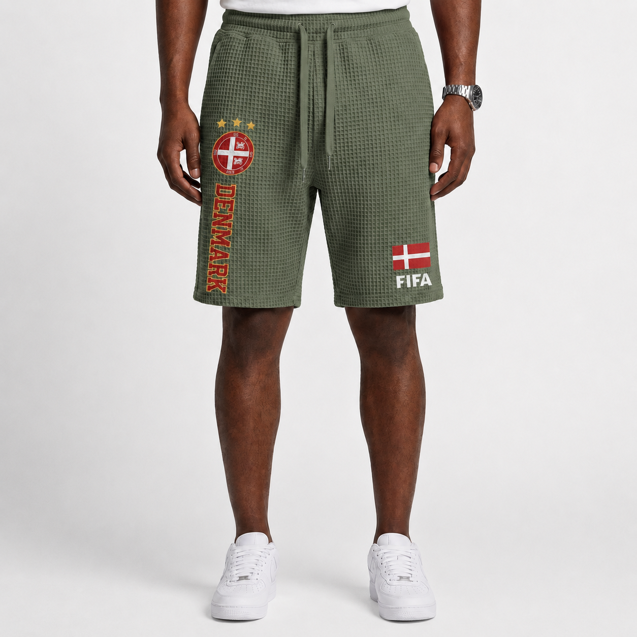 FIFA 2026 Denmark Printed Waffle Football Fan Shorts