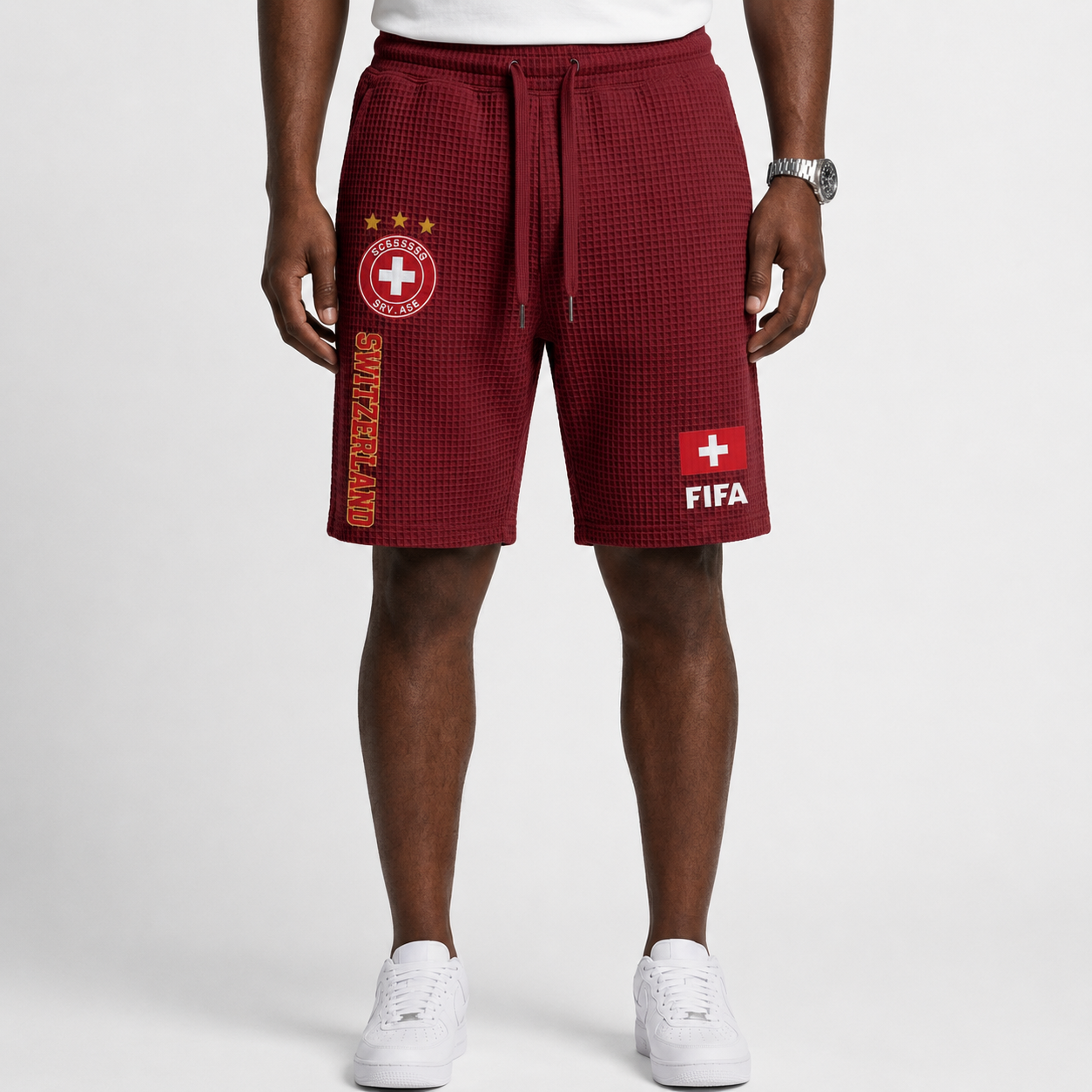 FIFA 2026 Switzerland Printed Waffle Football Fan Shorts