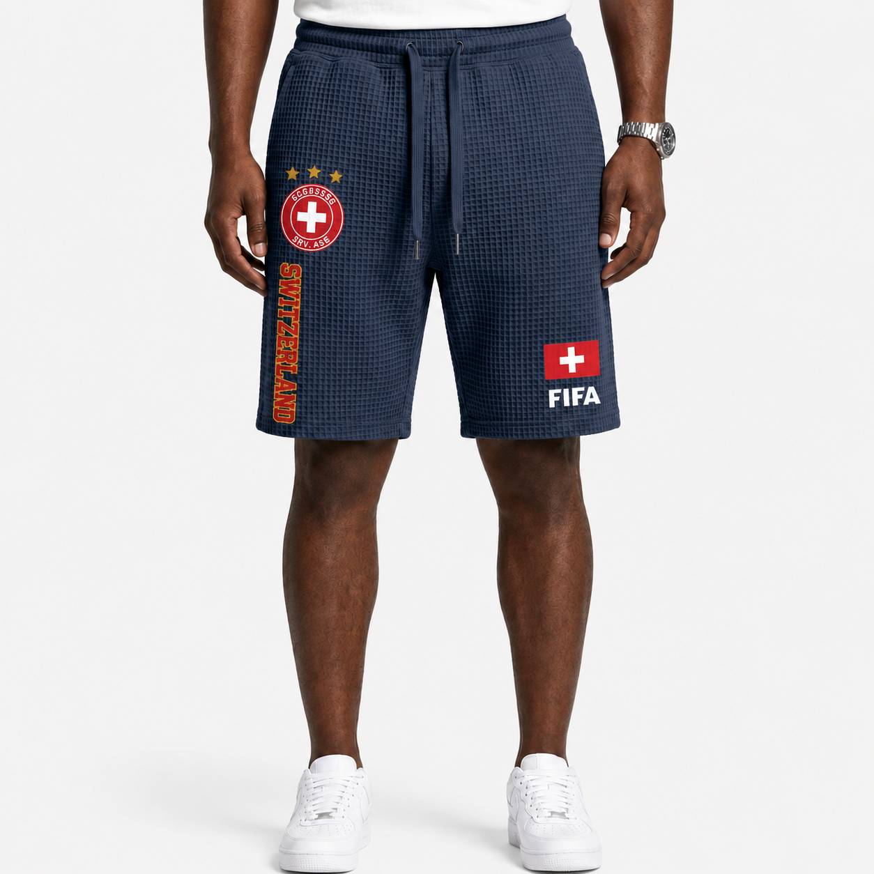FIFA 2026 Switzerland Printed Waffle Football Fan Shorts