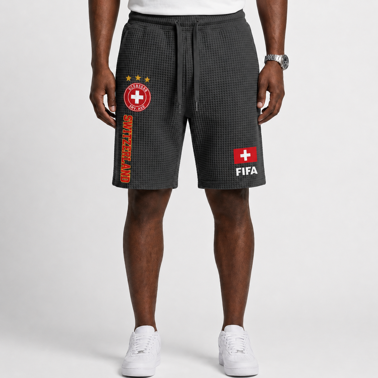 FIFA 2026 Switzerland Printed Waffle Football Fan Shorts