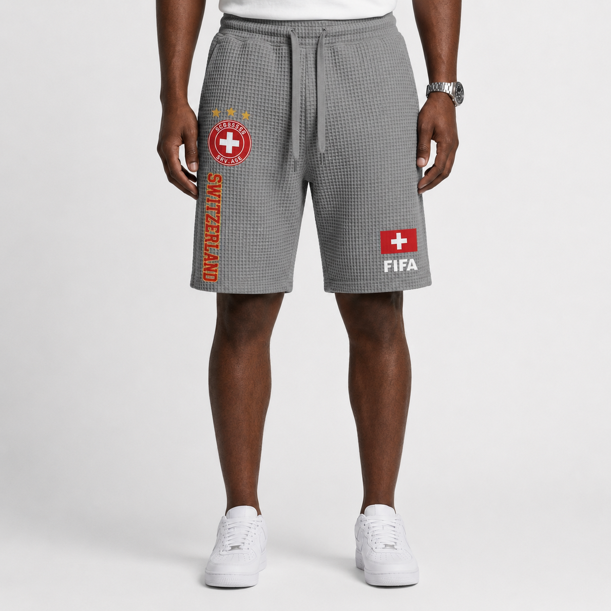 FIFA 2026 Switzerland Printed Waffle Football Fan Shorts