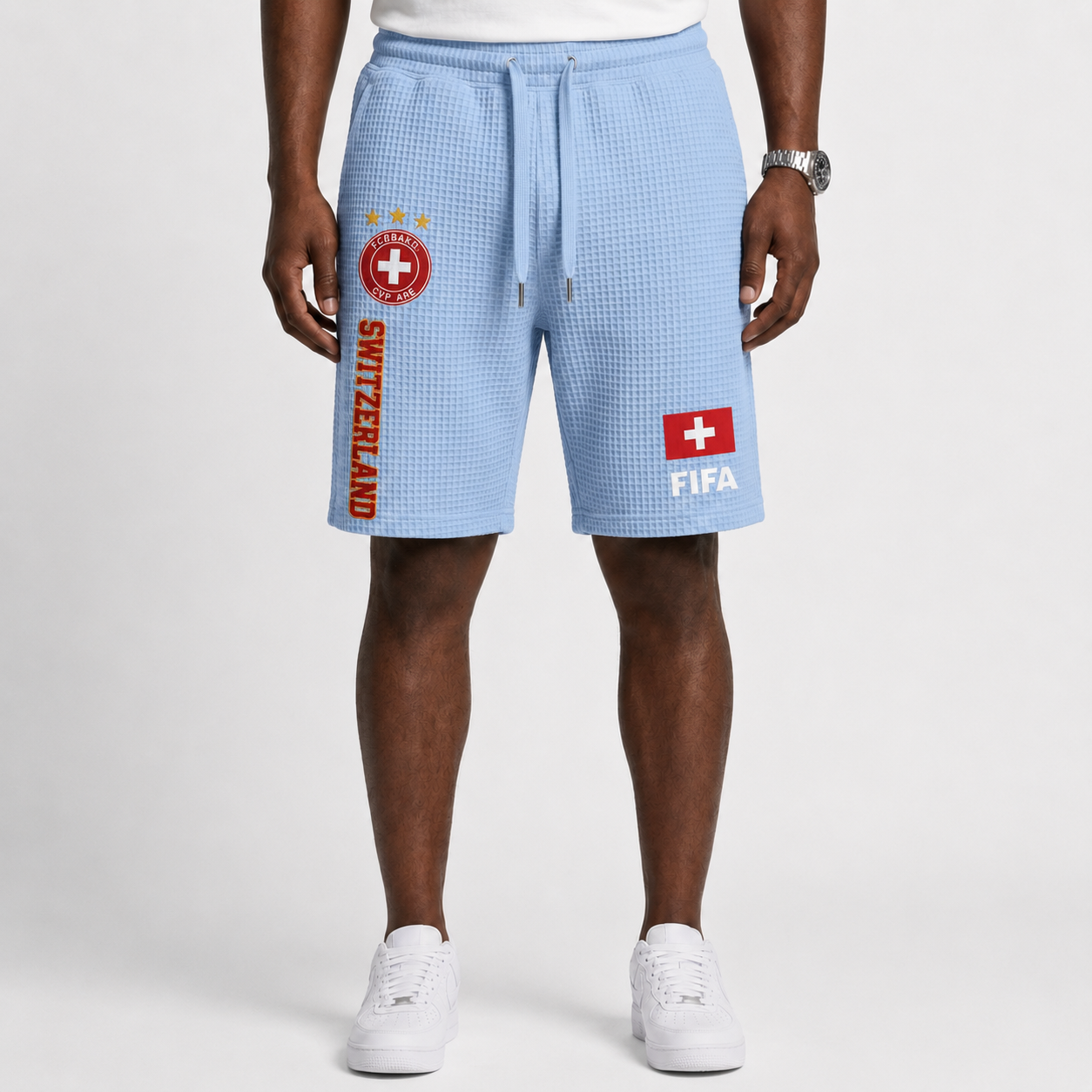 FIFA 2026 Switzerland Printed Waffle Football Fan Shorts