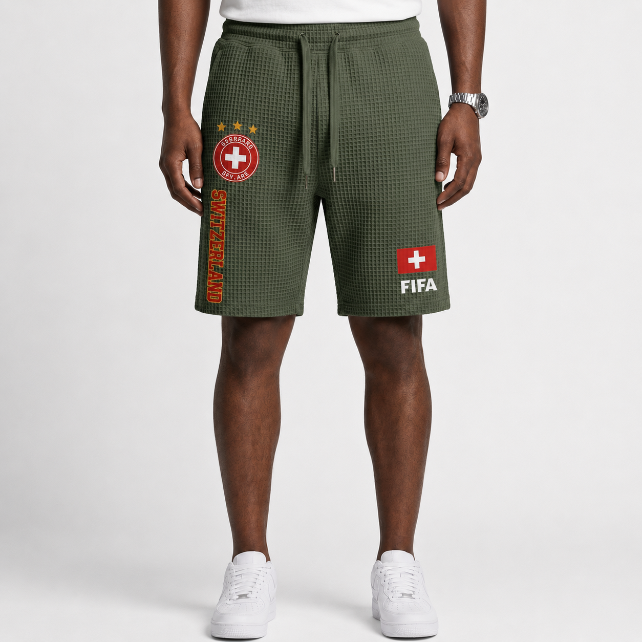FIFA 2026 Switzerland Printed Waffle Football Fan Shorts