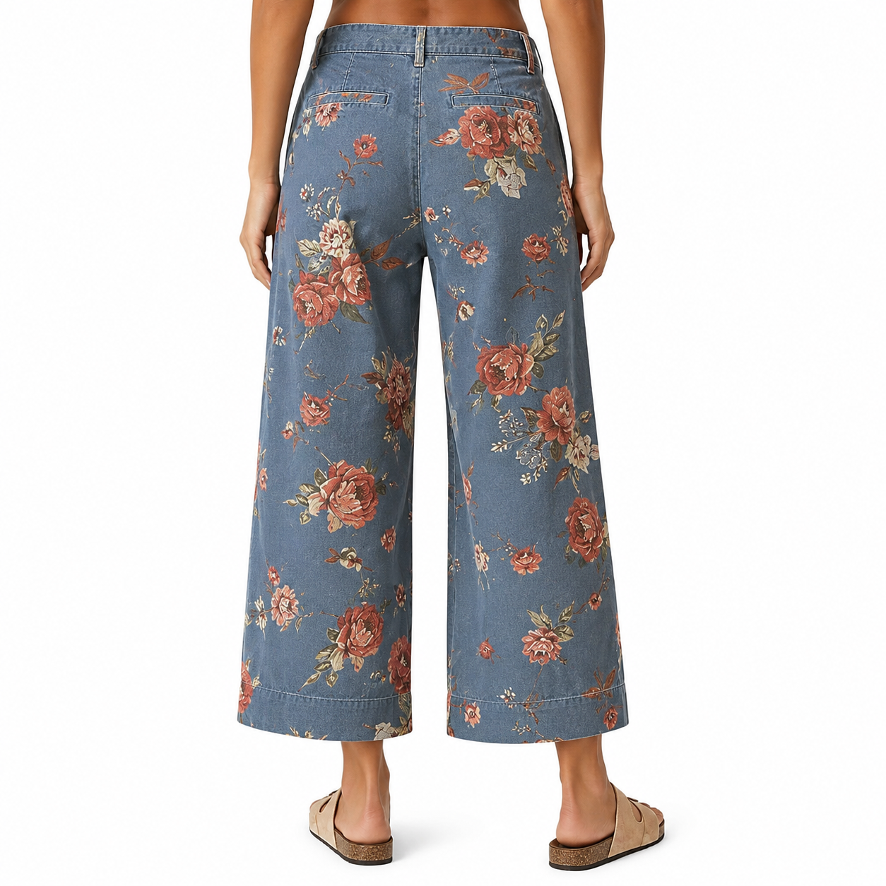 Floral Printed Wide Fit Baggy Denim Pants For Women